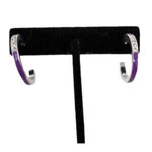Avon Purple‎ Enamel Earrings  Rhinestone Hoop  Be Spontaneous